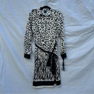 NWT Pinko Alicia Animal Print Shirt Dress Black and White Size 38